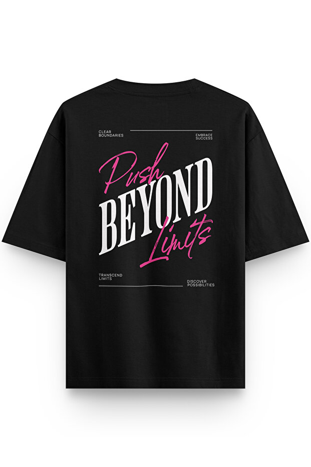تيشيرت أسود مكتوب عليه Beyond Back مطبوع Semi قصة فضفاضة 1290