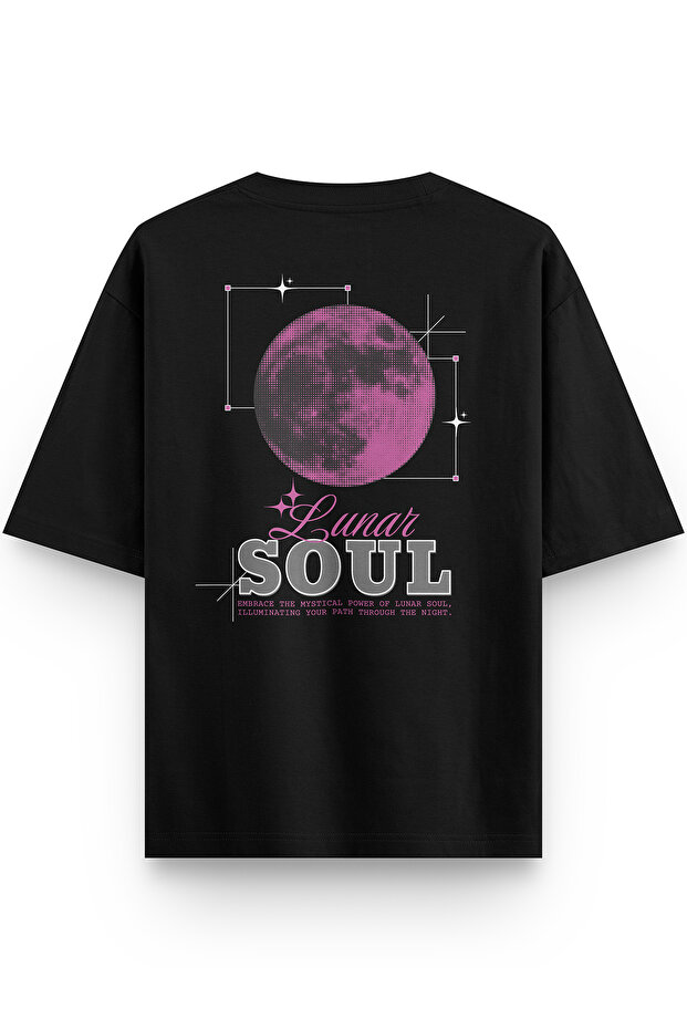 تيشيرت Lunar Soul Back مطبوع Semi قصة فضفاضة باللون الأسود 1291
