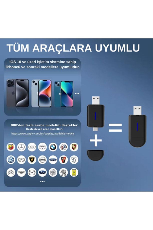 Mini Carplay 2in1 Araç Kiti Wireless/kablosuz Carplay Ve Android Auto Adaptörü Type-c ,usb - 3