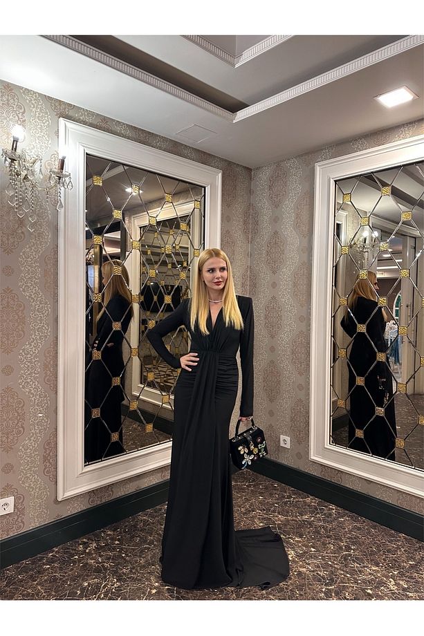 Tasarımı Drape Detaylı  Elbise - 3