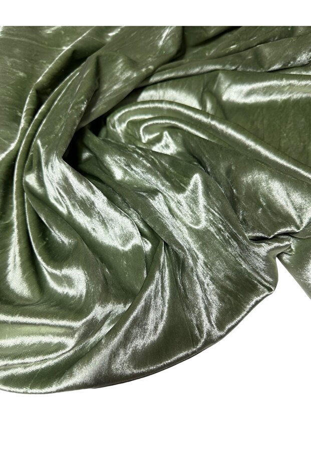 Haki Yeşili JanJan Likralı Elbiselik İpek Kadife Kumaş ÜRÜNÜMÜZ ADET OLARAK SATILIR 1 ADET 1 METRE - 5