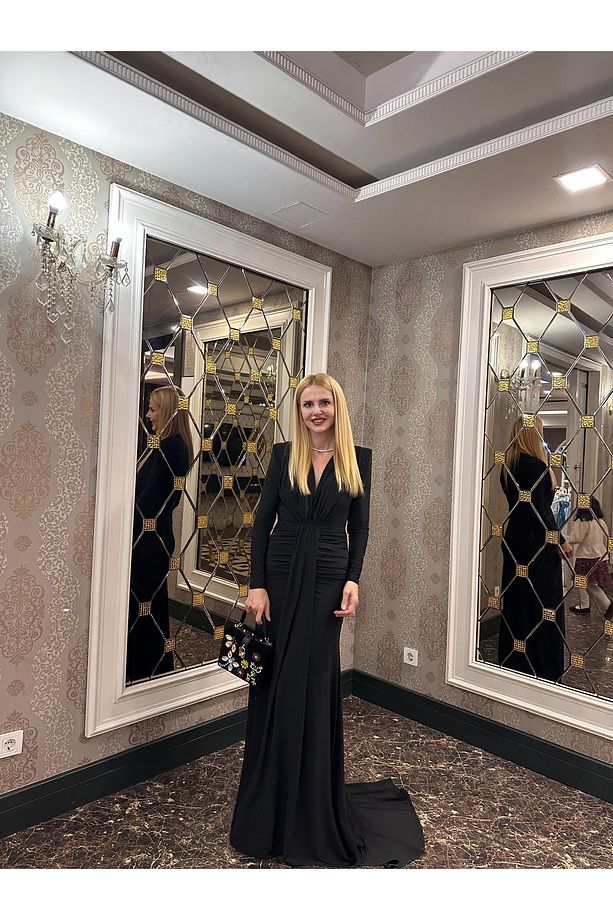 Tasarımı Drape Detaylı  Elbise - 2