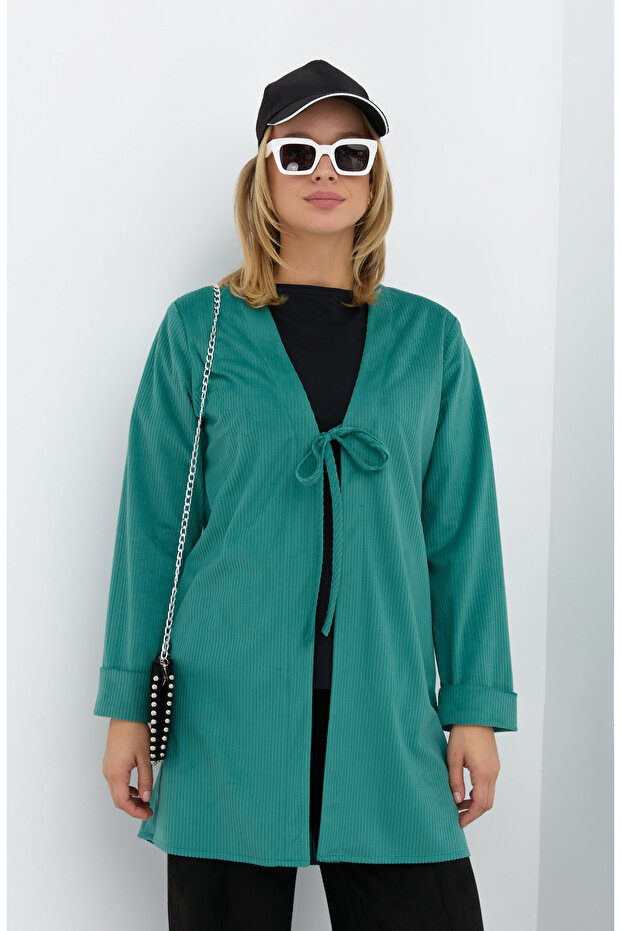 Ribbed Velvet Tie Mint Kimono