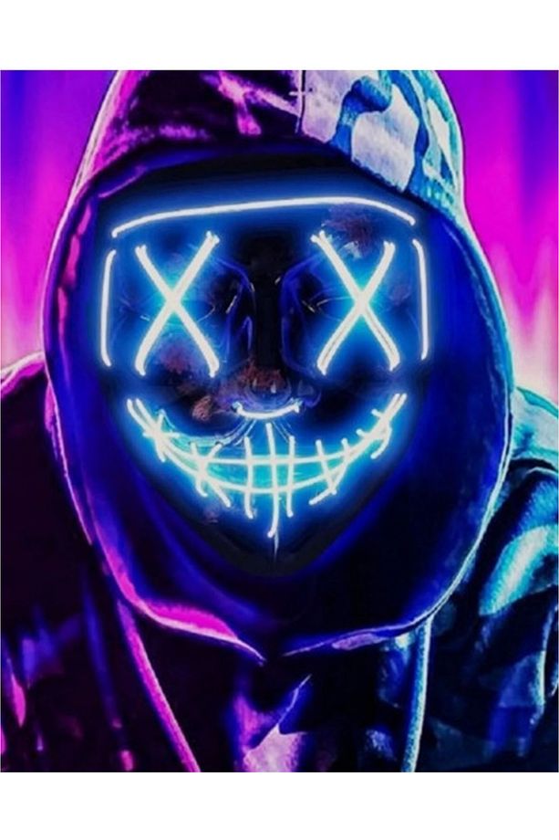 Hallowen Led Işıklı Neon Parti Maske 3 Modlu Parti Eğlence Maskesi Yılbaşı Mavi - 2