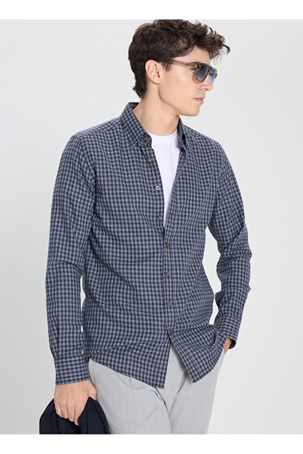 Altınyıldız Classics Comfort Fit Düğmeli Yaka Lacivert - Gri Erkek Gömlek ACE202510055_GÖMLEK CEN DY - 3
