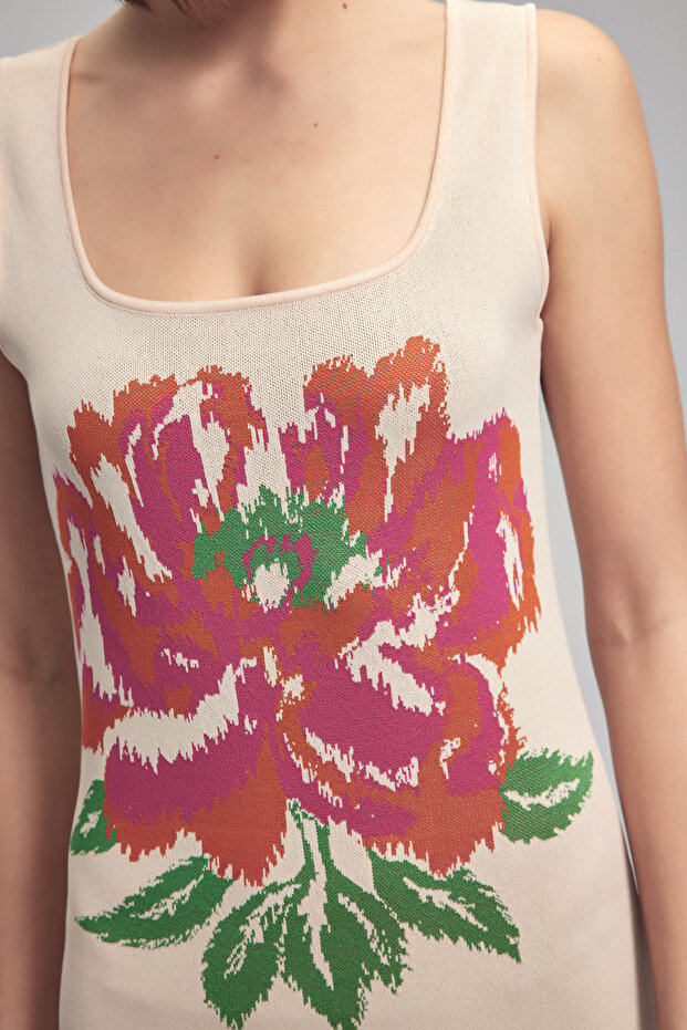 Çicek Desenli Triko Elbise - 3