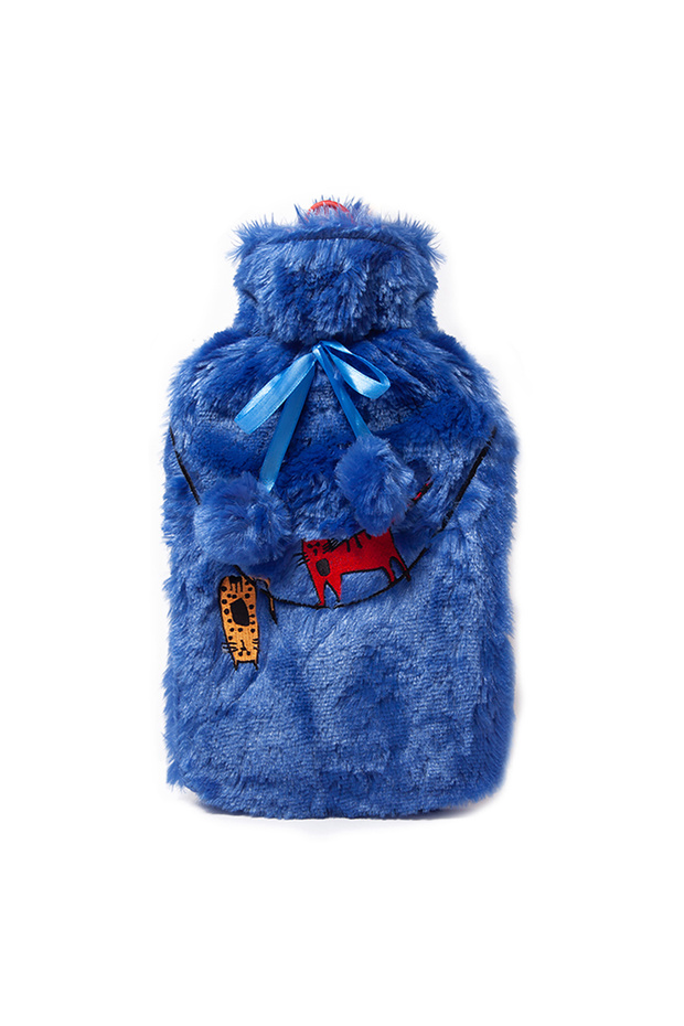 Biggdesign Cats Blue Hot Water Bottle with Soft Plush Cover 68 OZ