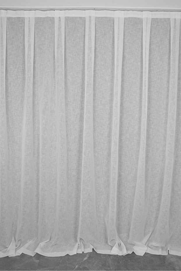 Linen 1525 Model White Color Single Wing Pre-Sewn Pleated Background Curtain 300*260cm
