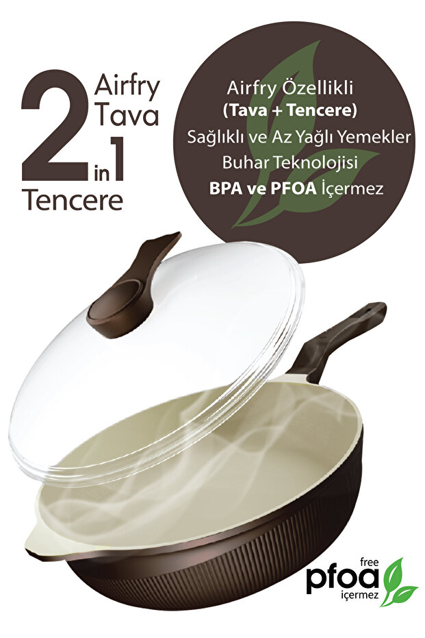 Prosteam 6 Layer Granite Pan and Pot 28 cm - Airfrey Featured Fireproof Non-Stick 2 in 1 Pan - 1