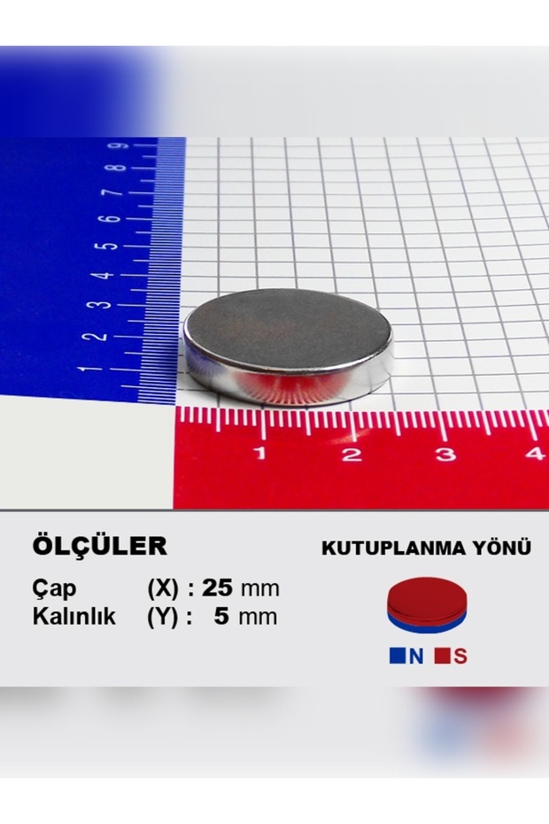 Neodyum Mıknatıs D25X5 Çap 25MM Kalınlık 5mm Çok Güçlü Mıknatıs (1 Adet) - 3