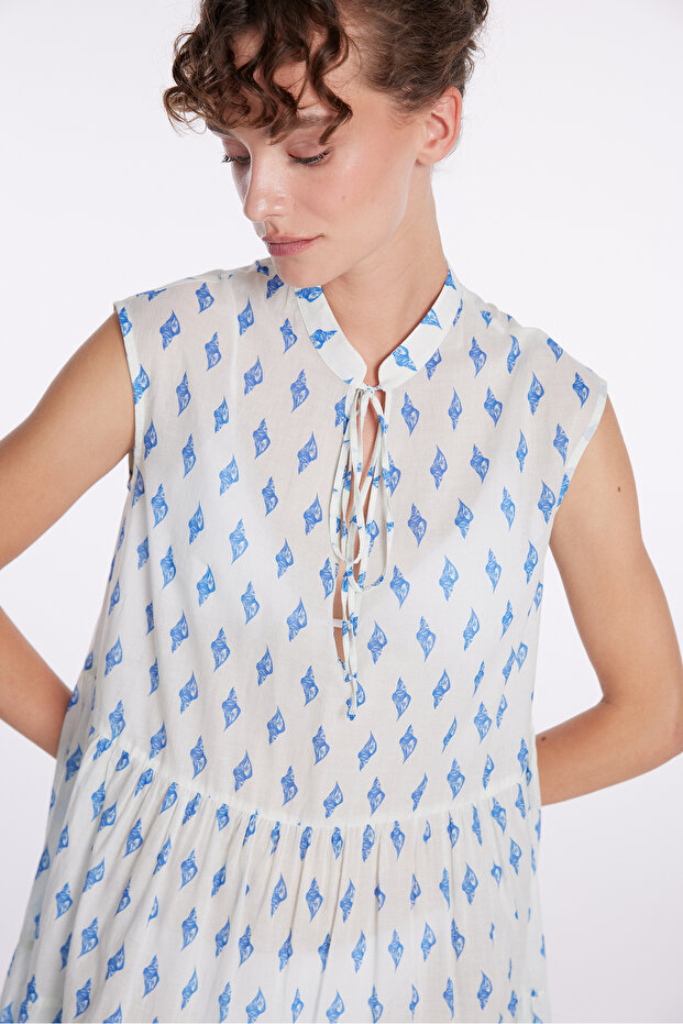 Desenli Mini Elbise - 4