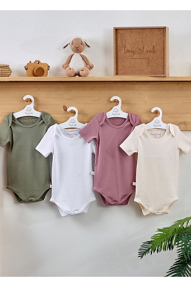 Unisex 4 Parça Kısa Kollu Bebek Bodysuit Seti - Softly Clouds - 1