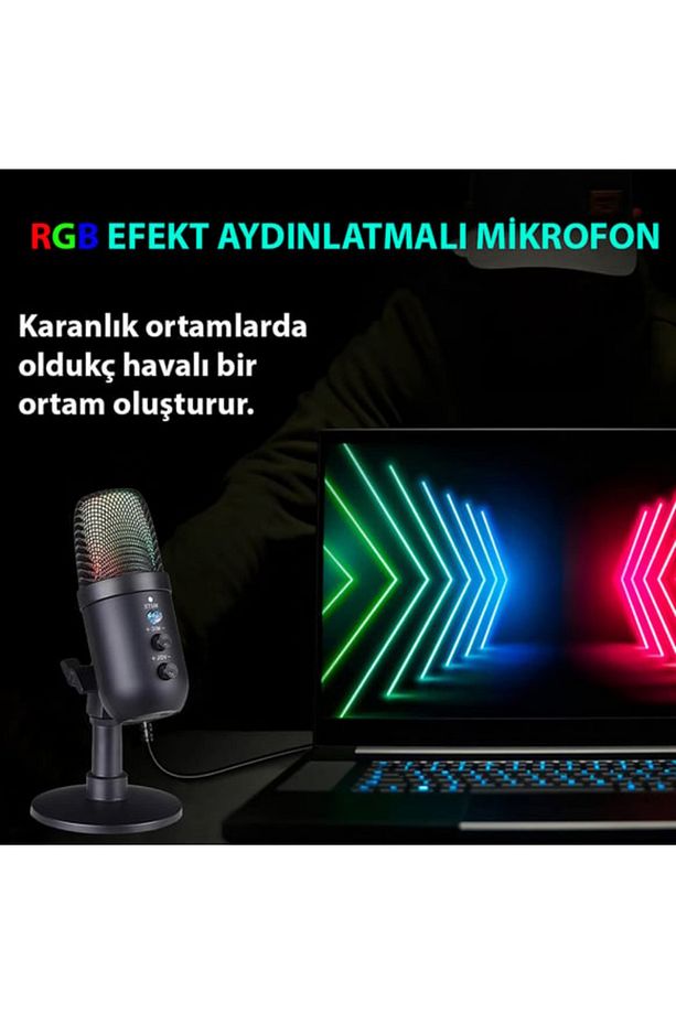 Kablolu Kardioid RGB Mikrofon - Profesyonel Oyuncu ve Podcast Kullanımı İçin - 5