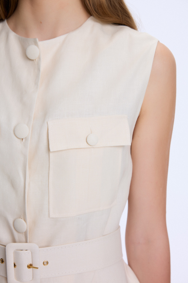 Cepli Keten Elbise - 4