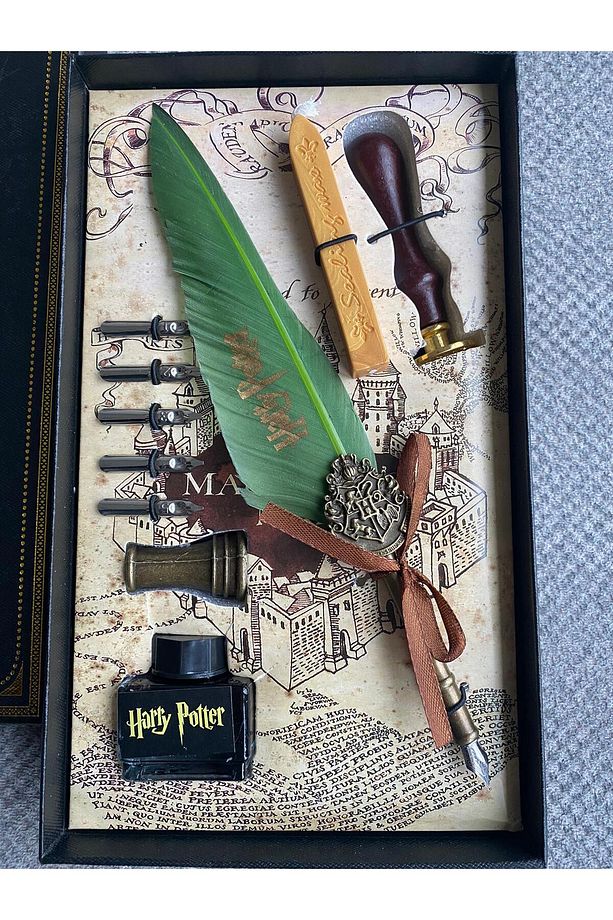Harry Potter Mumlu Mühürlü Mürekkepli Divit Kalem Set Kuş Tüyü Sevgili Yeni Yıl Yılbaşı Hediye - 8