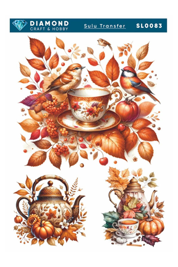 Diamond Water Transfer Paper Sl0083 25X35Cm - Autumn Bird and Flower