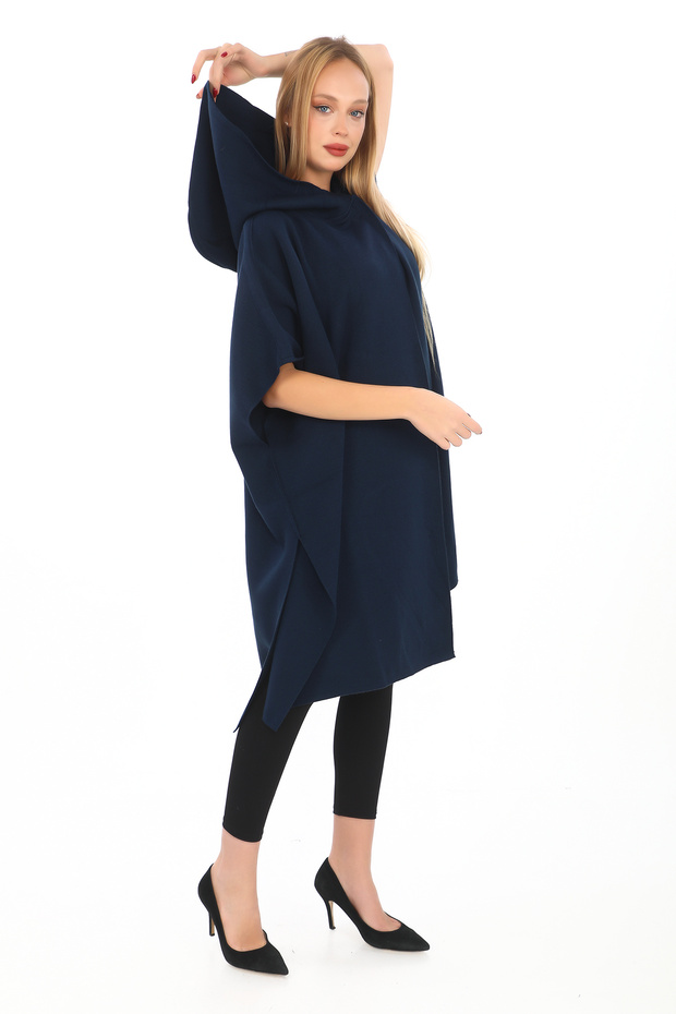 triko kapşonlu panço - 2