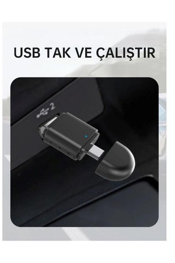 TORİMA TAB06 Mini 2in1 Kablosuz Carplay Usb ve Type-c Uyumlu Araç Multimedya Dönüştürücü Adaptörü - 5