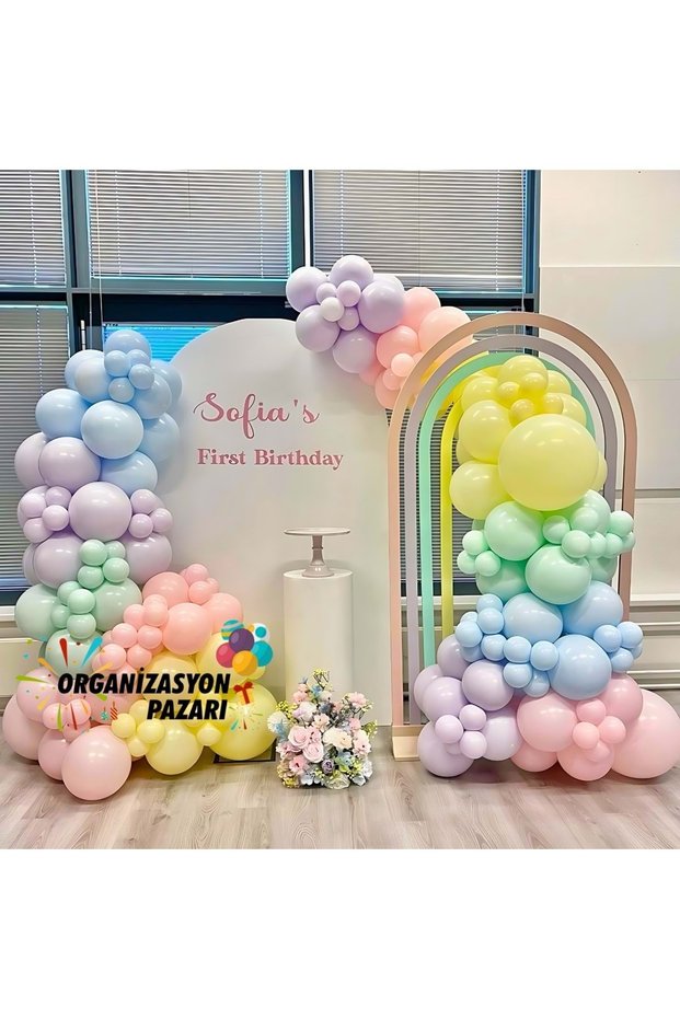Balloon Set Macaron Yellow-Pink-Green-Lilac-Blue 60-Piece Balloon Chain Set