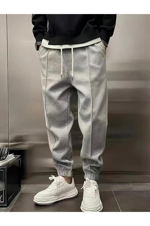 Men's Gray Striped Jogger Sweatpants