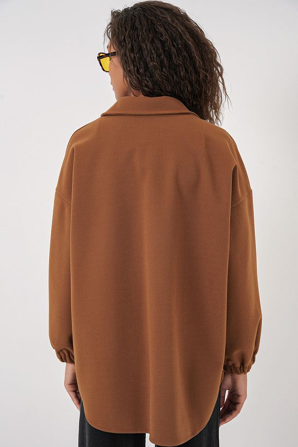 0674 Cepli Oversize Gömlek - Taba - 7