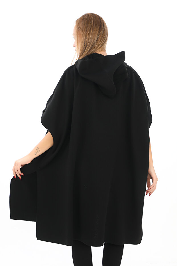 triko kapşonlu panço - 5