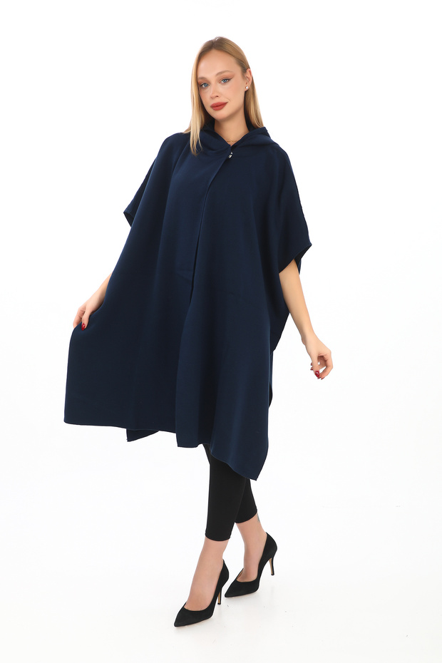 triko kapşonlu panço - 4