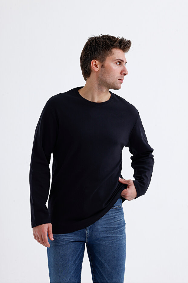 Sıfır Yaka Basic Uzun Kol T-Shirt - 7
