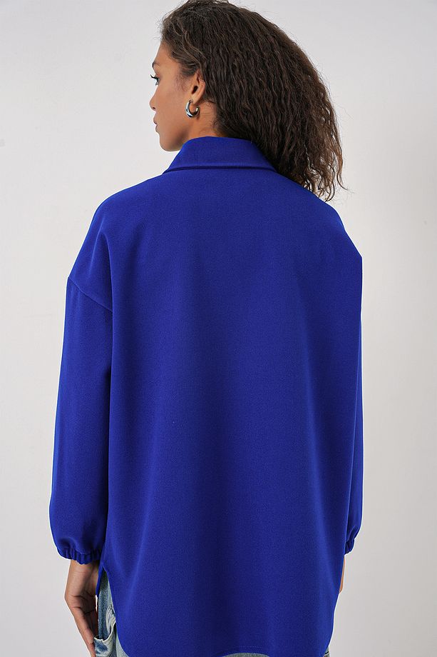 0674 Cepli Oversize Gömlek - Saks - 6