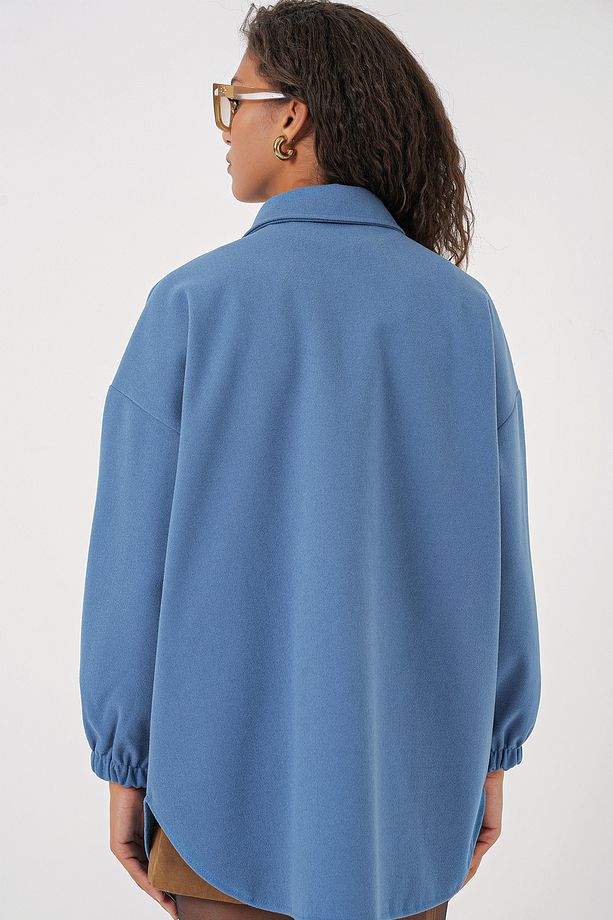 0674 Cepli Oversize Gömlek - İndigo - 7