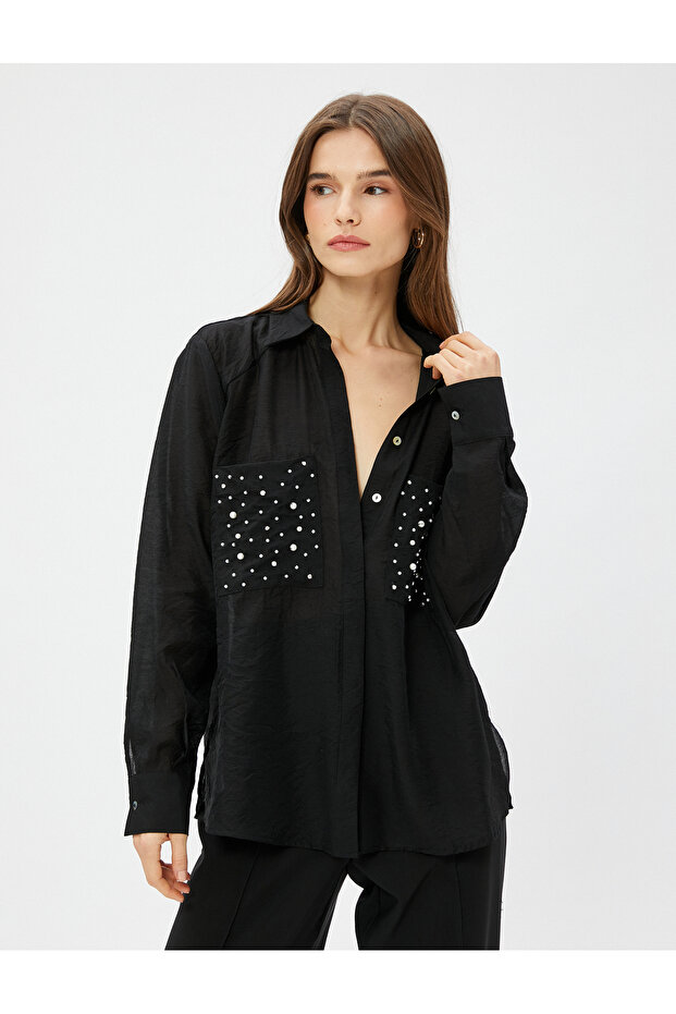 Pearl Detailed Shirt Relax Fit Long Sleeve
