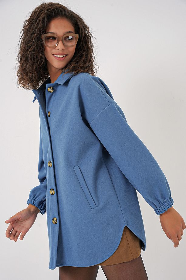 0674 Cepli Oversize Gömlek - İndigo - 4
