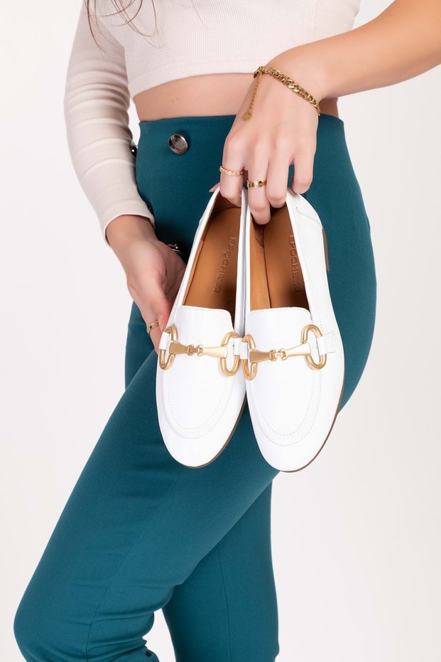 Genuine Leather Buckle Detailed Women's Ballerinas Tzr.23121