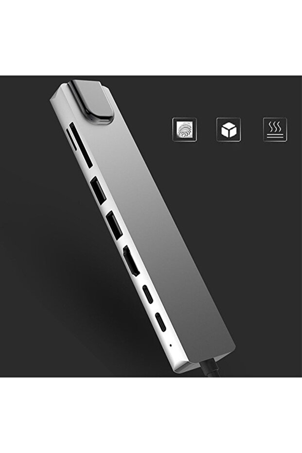 8 Port Usb 8in1 3.0 Type-C Hdmi 3XUSB+2 PD) RJ45 Hub Adaptör Çoklayıcı TF SD Kart GRI - 6