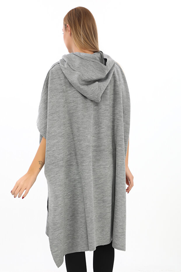 triko kapşonlu panço - 3