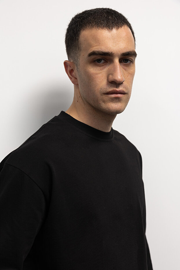 Μαύρο Basic μακρυμάνικο T-shirt - 1