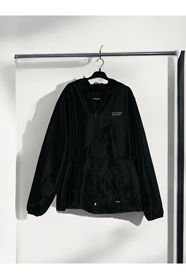 Model Black Printed Raincoat - 5