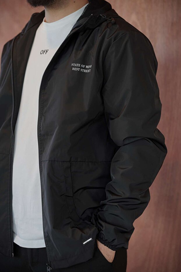 Model Black Printed Raincoat - 3