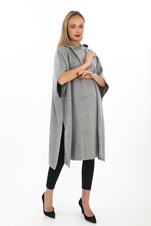 triko kapşonlu panço - 5