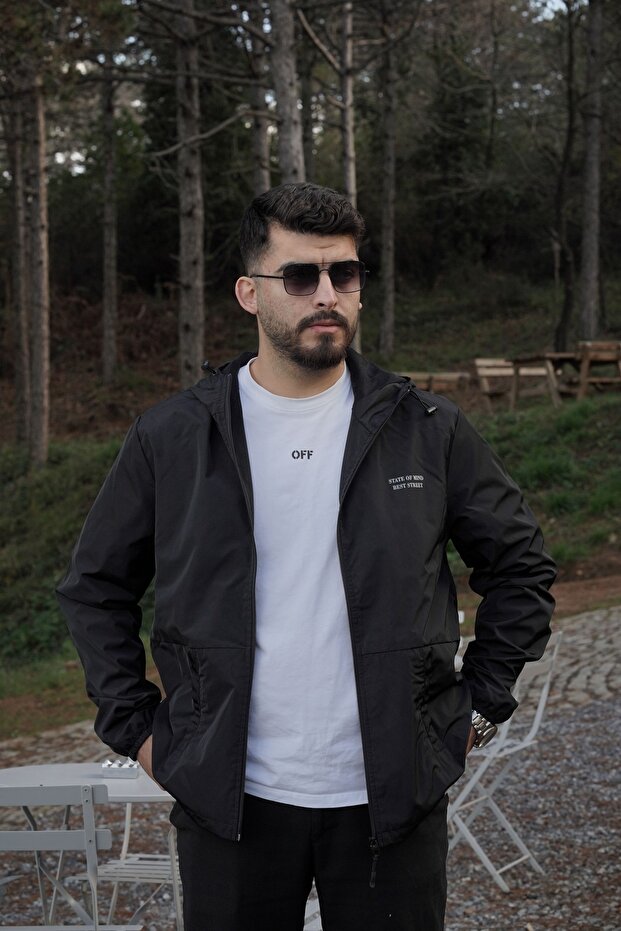 Model Black Printed Raincoat - 2
