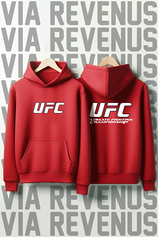 UFC - سويت شيرت بقلنسوة مطبوع من الأمام والخلف من بطولة Ultimate Fighting Championship