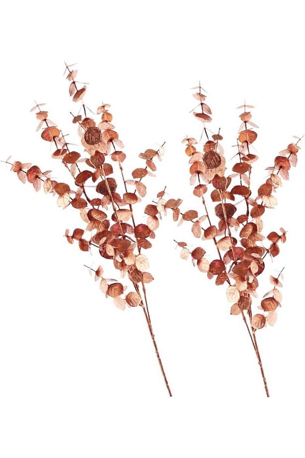 Yapay Çiçek Bakır Bronz Renk Okaliptus 3Dallı Uzun Dal 76cm Eucalyptus - 6