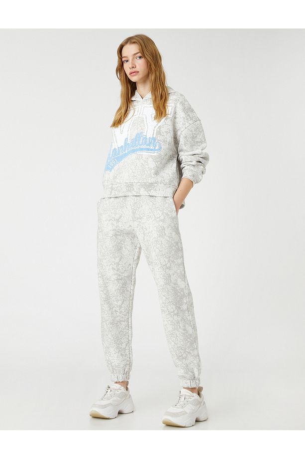 Şardonlu Kapüşonlu Sweatshirt Kolej Baskılı Uzun Kollu - 2