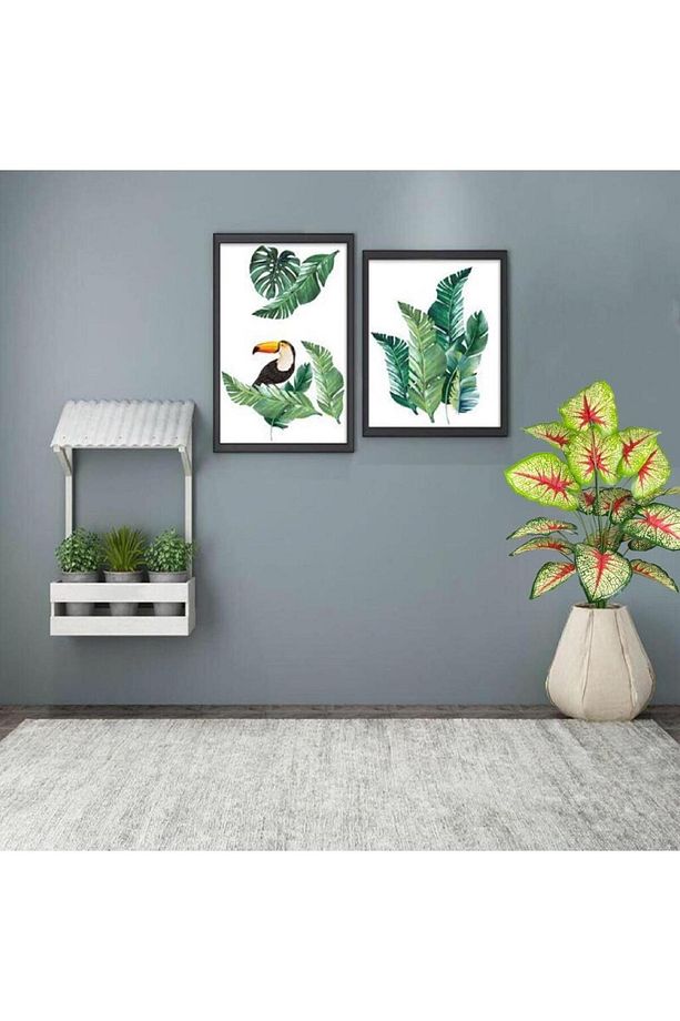 Yapay Çiçek Demet Tropik Kızıl Caladium 18 Dal 70 cm Salon Çiçeği Yapay Bitki - 8