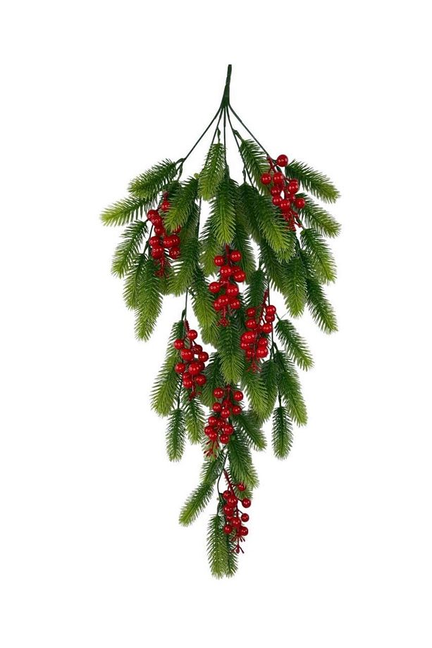 Yapay Çiçek Sarkan Kokina Çam Yapraklı Yılbaşı Çiçeği Red Berry 70*30cm - 1