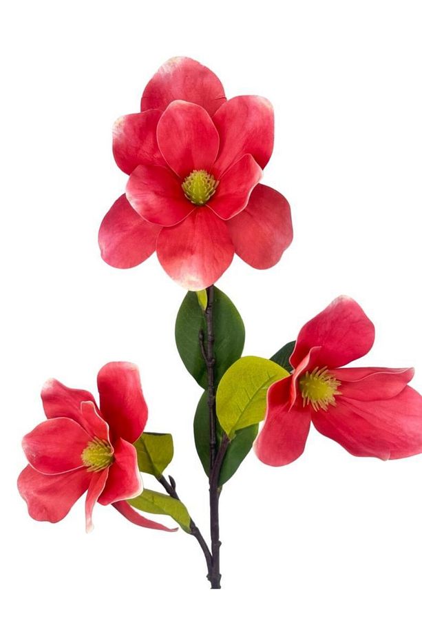 Yapay Çiçek Pembe Koyu Manolya Islak Doku 3 Kafalı Uzun Dal Çiçek Flowers 95cm - 3