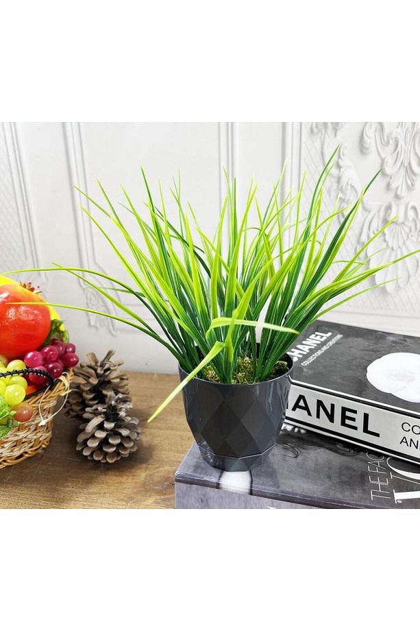 Yapay Çiçek Mini Siyah Saksıda Saz Ot Gerçekçi Doku - 3