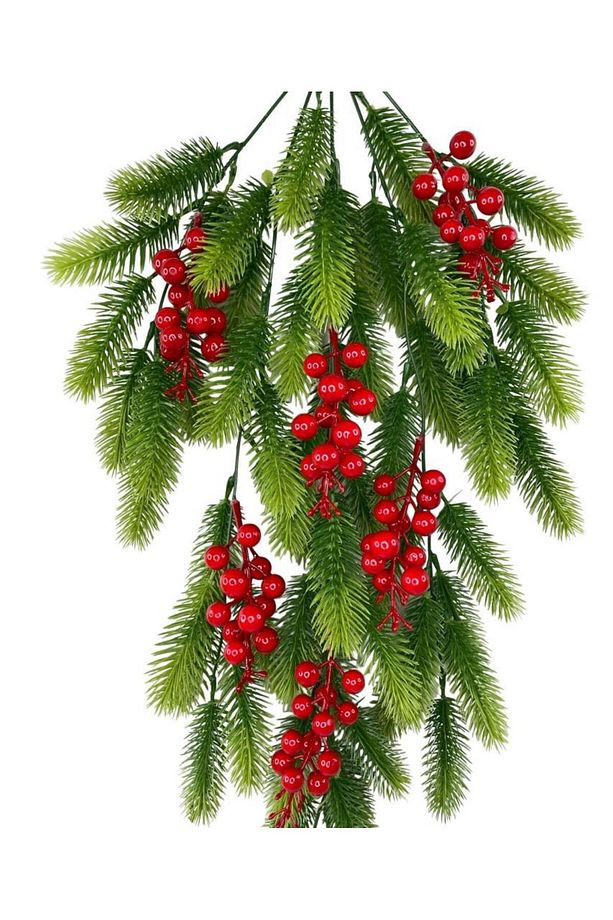 Yapay Çiçek Sarkan Kokina Çam Yapraklı Yılbaşı Çiçeği Red Berry 70*30cm - 5