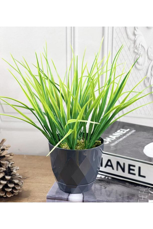 Yapay Çiçek Mini Siyah Saksıda Saz Ot Gerçekçi Doku - 4