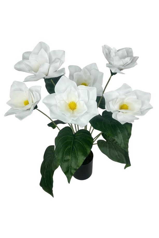 Yapay Çiçek Islak Manolya Çiçeği 6 Çiçekli 65cm Siyah Saksıda Salon Çiçeği - 4